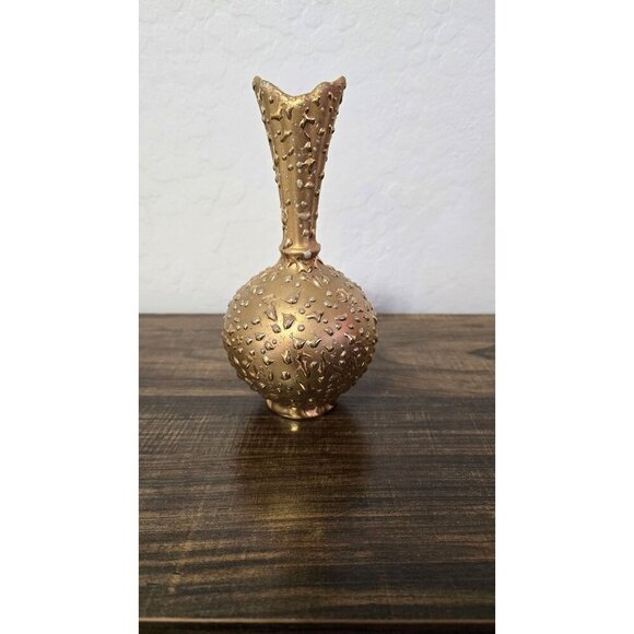 Hand Decorated Other - Vintage Hand Decorated Vase With 22K Gold Embossed Textured Ceramic U.S.A.  7"